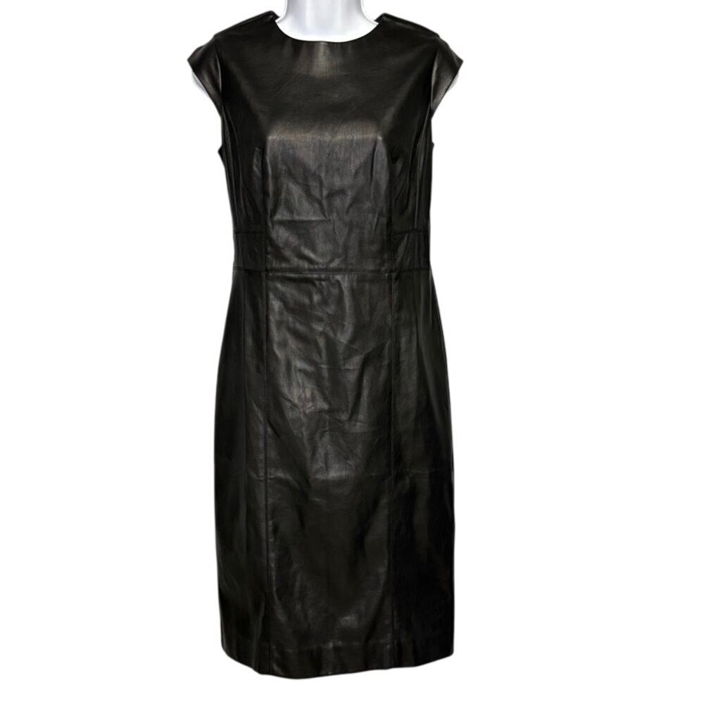 Ann Taylor Black Vegan Leather Cap Sleeve Sexy Date Night Sheath Dress Sz 4